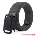Grey tactical canvas belt with black automatic metal buckle for outdoor sports work pants. - Dark Gray / 125cm
