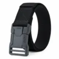 Black tactical belt with quick-release plastic buckle, durable outdoor canvas work strap. - Black (Elastic) / 125cm