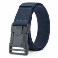 Durable canvas tactical belt with quick-release plastic buckle for outdoor sports. - Navy Blue (Elastic) / 125cm