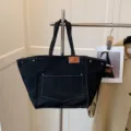 Sac cabas fourre-tout en toile pour femme simple loisir grande capacité sac à main rétro. - Noir
