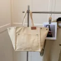 Sac cabas bandoulière en toile pour femme décontracté minimaliste grande capacité beige variante. - Kaki