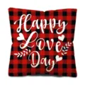 Valentine's Day red buffalo plaid pillow cover with Happy Love Day white script text - 45x45cm Single-Sided Print / Red And Black Plaid (1)