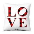 Red and black buffalo plaid LOVE printed peach skin velvet throw pillow cover variant. - 45x45cm Single-Sided Print / Red Black Plaid (4)