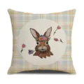 Easter cartoon rabbit linen pillow cover with floral crown and plaid pattern for sofa decor. - Style 6 / 45x45cm