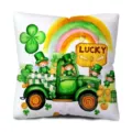 Πράσινο κάλυμμα μαξιλαριού St. Patrick με χαριτωμένο ξωτικό και τριφύλλι print. - Μονόπλευρο Τυπωμένο Φορτηγό Ξωτικών / SP10(3)
