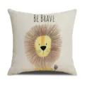 Housse de coussin en lin avec lion dessin animé mignon, citation motivante BE BRAVE, déco canapé. - Taille 45 Housse de Coussin en Lin (Sans Noyau) Impression Unilatérale / Lion