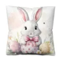 Housse de coussin motif lapin de Pâques en velours peau de pêche pour décoration de canapé - Style 3 / 45x45cm