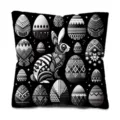 Housse de coussin lapin de Pâques, taie d'oreiller décorative noir et blanc pour canapé fête. - Lapin Œuf Style Trois