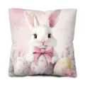 Housse de coussin lapin de Pâques rose mignon en peau de pêche pour décoration de fête - Style 4 / 45x45cm