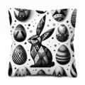 Housse de coussin lapin de Pâques géométrique noir et blanc, velours peau de pêche canapé. - Lapin Œuf Style Quatre
