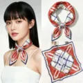Mulberry silk 53cm square scarf, 100% silk neckerchief with classic chain print. - Red White Gold Blue Equestrian Chain