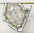 Elegant 65cm silk square scarf featuring classic paisley and floral print design, ideal for women. - Green Green-Brown Paisley