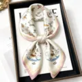 100% mulberry silk square scarf 68cm elegant rocking horse print women fashion neckerchief - Vintage Rocking Horse / 68cm