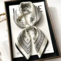 New 100% mulberry silk 68cm square scarf with artistic black and white illustration print for women. - Nautical Guidebook / 68cm