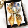 Luxury mulberry silk square scarf 68cm artistic oil painting print women neckerchief. - Countryside Leisure / 68cm