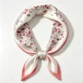 Silk small square scarf with red floral and butterfly print, elegant neckerchief style detail. - Red Edge Heart Floral