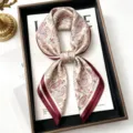 Luxury 100% silk square scarf featuring elegant paisley print and chic maroon border. - Brocade Paisley / 68cm