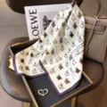 Luxury 68cm silk square scarf with charming cartoon animal print and elegant purple border. - Cute Dog Party / 68cm
