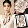 Luxurious 100% mulberry silk square scarf featuring elegant carriage print and chic red border. - Red Red Rhyme Wheel / 68cm