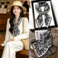 100% mulberry silk square scarf 68cm black white floral print women neckerchief elegant - Black Quiet Garden White Flowers / 68cm