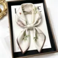 100% Mulberry Silk Scarf 68cm Square Botanical Floral Print Elegant Women Neck Kerchief - A Tree of Spring Orchids / 68cm
