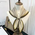Luxury silk square scarf 65cm vintage printed elegant neckerchief for women fashion accessory - Light Yellow Geometric Floral