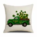 St. Patricks Day green truck clover linen pillow cover festive home decor cushion case - 45x45cm / Style 1