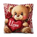 Valentinstag Teddybär Rose Herz Kissenbezug Pfirsichhaut Samt Kissen Hülle Rot Karo - Teddybär LLove(QRJ39-2) / 45x45cm