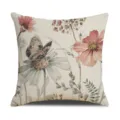 Nordic vintage floral butterfly linen throw pillow cover for sofa home decor square cushion - 45x45cm / Floral Butterfly (SRTK 206)