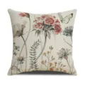 Nordic floral linen throw pillow cover vintage botanical butterfly cushion case for sofa home decor - 45x45cm / Floral Butterfly (SRTK 207)