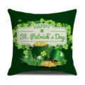 St. Patrick's Day green clover square linen throw pillow cover for home sofa decor. - St. Patrick's Day Style 4