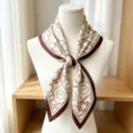 Luxury silk square scarf 65cm elegant equestrian print retro neckerchief with brown border - Golden Brown Geometric Chain