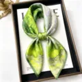 100% mulberry silk square scarf 68cm green art print neckerchief elegant gift for women - Van Gogh Green Fields / 68cm