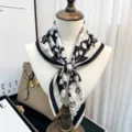 Silk square scarf 65cm black white floral print luxury old money style elegant women gift - Ink Camellia