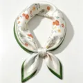 100% Silk Square Scarf 53cm Green White Floral Print Elegant Neck Scarf for Women - Light Green Floral