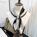 Mulberry silk square scarf, 65cm black and white polka dot neck scarf, elegant women accessory. - Fantasy Grid Wave Shadow