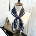 Luxury silk square scarf with elegant carriage print design, premium navy blue fashion accessory. - Horse Carriage on Dark Blue Background
