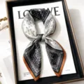 Black and white silk square scarf with paisley print and brown border, elegant 68cm neck scarf. - Black and White Paisley / 68cm