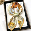 Luxury silk square scarf with elegant equestrian print, premium fashion accessory for women. - Triumphant Horse Riding / 68cm