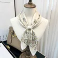 Silk scarf for women vintage floral square neckerchief elegant old money fashion silk wrap 65cm - Beige Floral Checkerboard