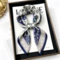 Luxury 100% mulberry silk square scarf with elegant blue white paisley print for women. - Blue White Paisley / 68cm