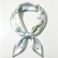 Pure Mulberry Silk Scarf Lotus Print Small Square Neck Scarf for Women Spring Autumn - Light Green Ink Lotus