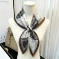 Luxury 65cm pure mulberry silk scarf elegant black white paisley print fashion women scarf - Four Corners Brocade