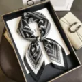Silk square scarf black white printed elegant horse motif fashion neckerchief 65cm - Black And White Horse Badge