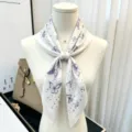 Pure mulberry silk 65cm square scarf with elegant butterfly print, classic luxury style. - Light Purple Star Dream