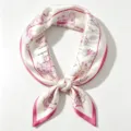 Elegant 100% mulberry silk small square scarf with pink and white architectural print for women. - Charming Shanghai