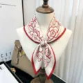 Mulberry Silk Square Scarf 65cm Red Rose Print Elegant Old Money Style Head Scarf - Camellia Splashing Dream
