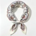 Elegant 100% mulberry silk small square scarf featuring vintage paisley floral print for women. - Off-white Vintage Paisley
