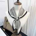 Black and white geometric print silk square scarf 65cm elegant neckerchief for women fashion accessory - Black and White Geometric Stripes