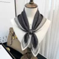 Silk square scarf black and white polka dot neckerchief stylish hair accessory for women - Black White Polka Dot
